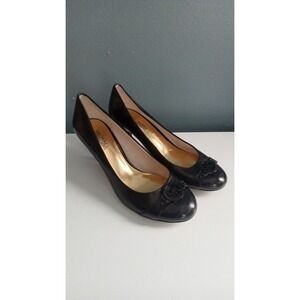 Michael Kors Black Leather‎ Heels Pumps Logo Detail Classic Size 8.5